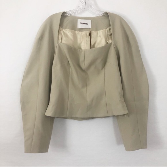 NWT Nanushka Harini Sculpted Sleeve Top‎ Stone Size XL - Picture 3 of 10